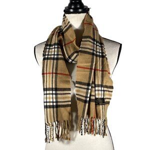 Neutral Plaid 100% Cashmere Scarf With Fringe  Dry Clean Only  Made In Germany